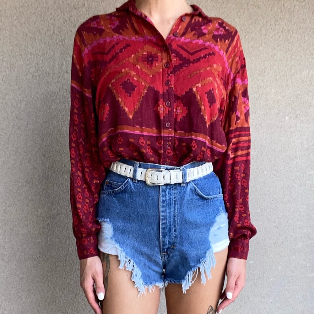 Vintage red western print button up